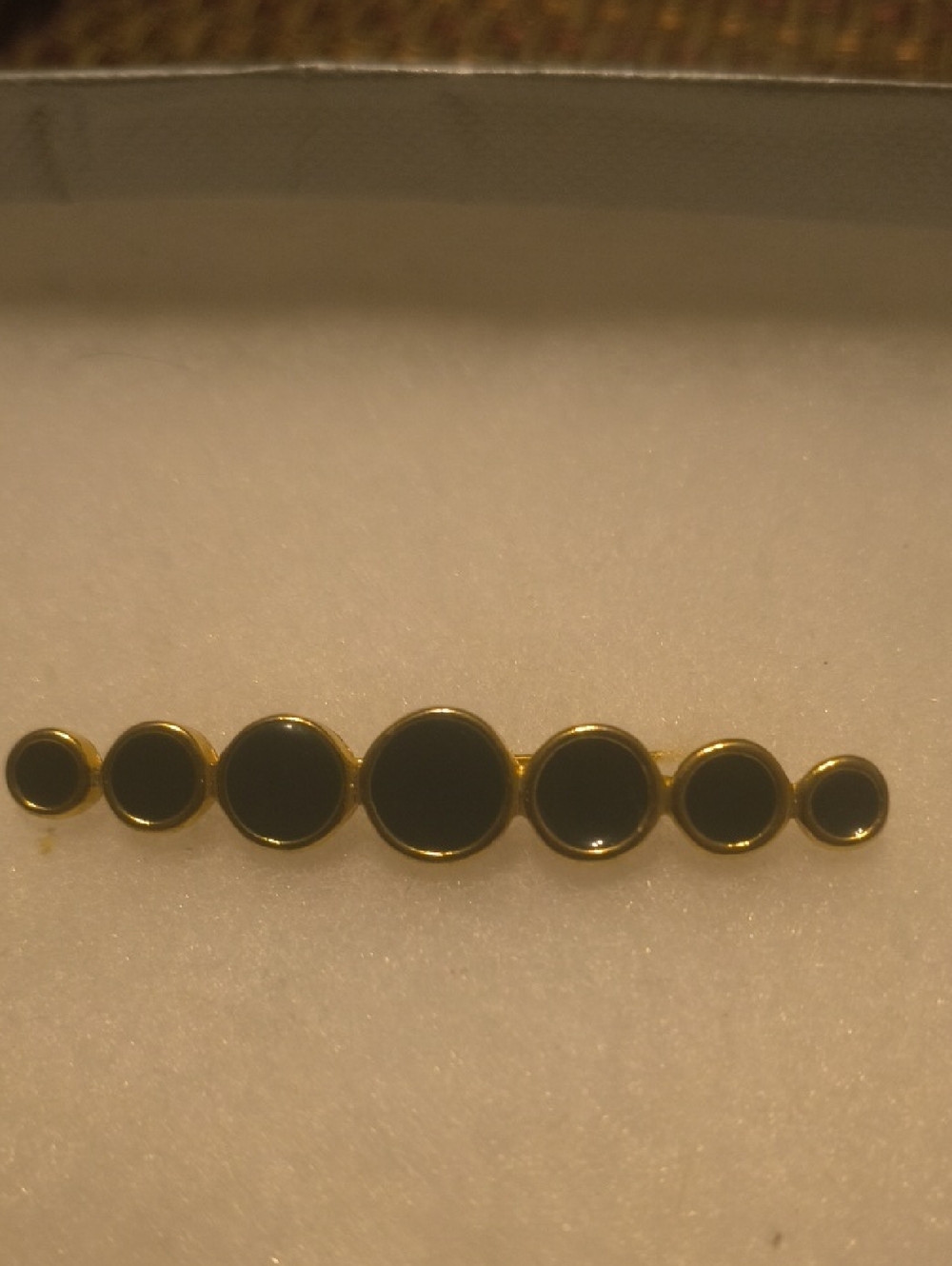 Gold Bar Brooch with Black Enamel Circles